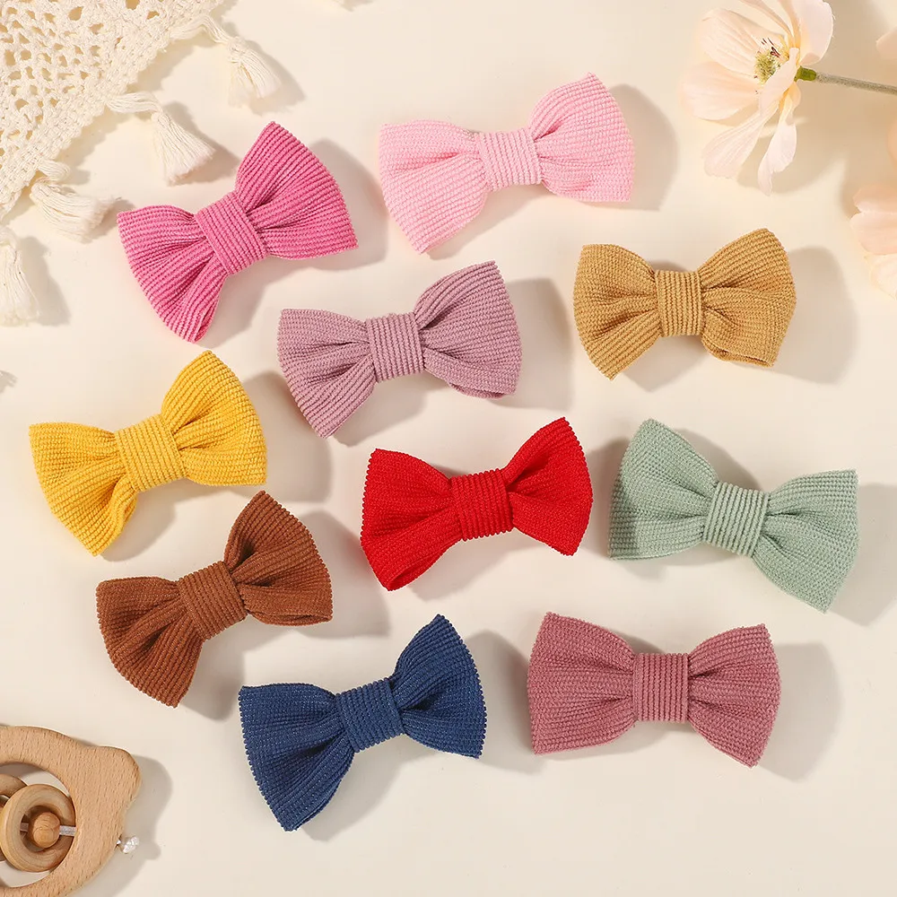 Zufällige Farbe, 10 Stück, einfarbig, Cord-Schleifen, Haarspange für Kinder, Mädchen, Haarnadeln, Haarspangen, Sicherheitsclip, Kopfbedeckung, Haar-Accessoires