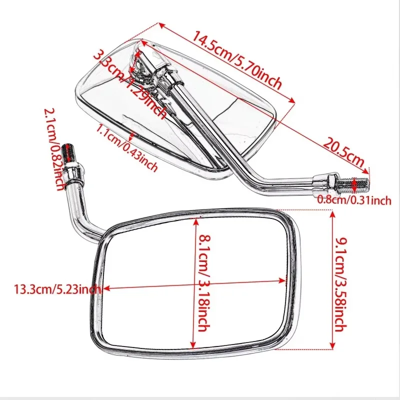 

Popu For Street Sport Bike Chopper Cruiser Motorcycle Modified Square Rearview Mirror Wide Angle 10mm Bolt Thread Chrome