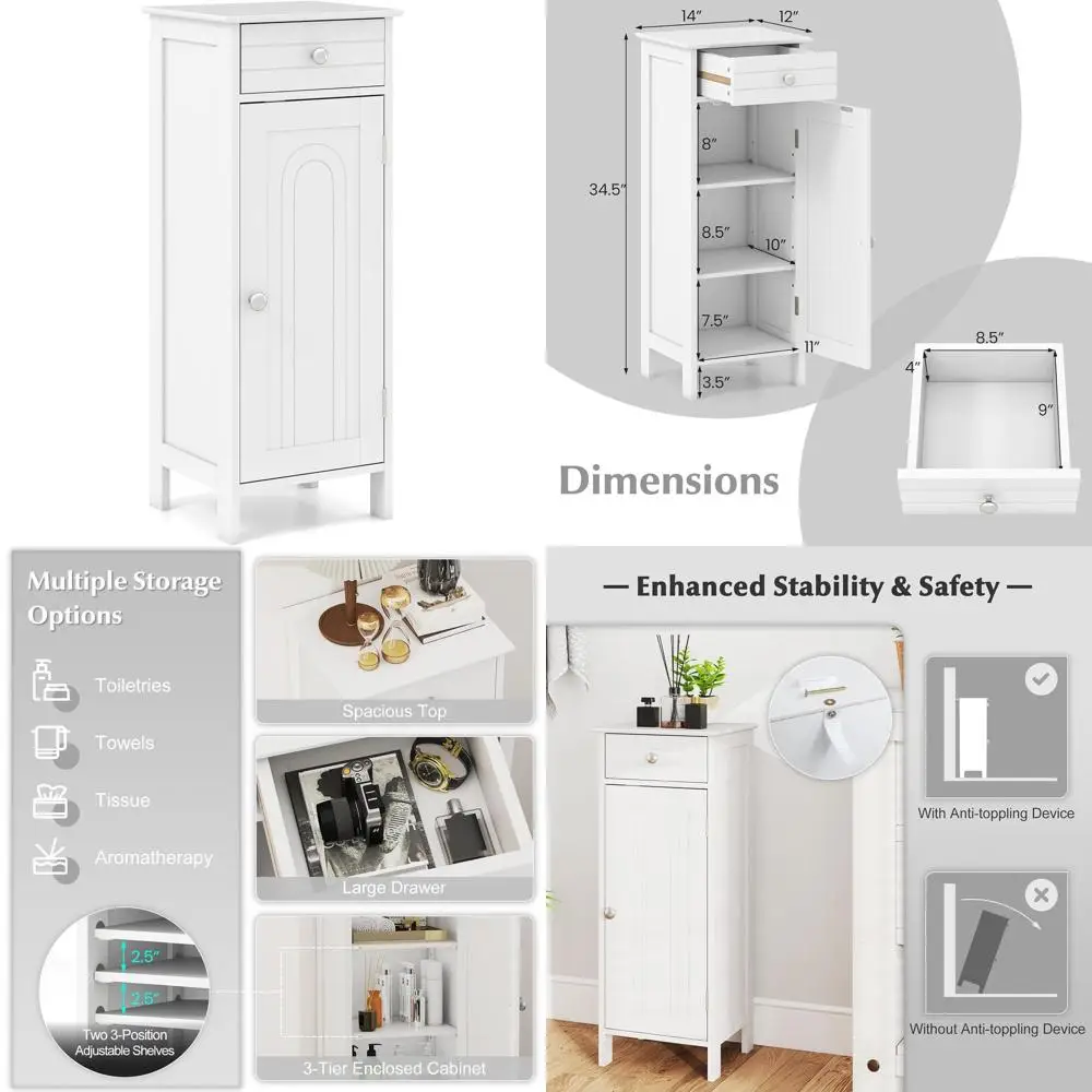 

Белый деревянный узкий шкаф для хранения с 14 одинарными дверцами, выдвижным ящиком и регулируемыми полками для небольших помещений