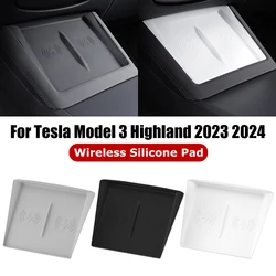 Almohadilla de carga inalámbrica de silicona para Tesla Model 3 Highland 2024, cubierta protectora para cargador, accesorios para coche, alfombrilla antideslizante a prueba de polvo