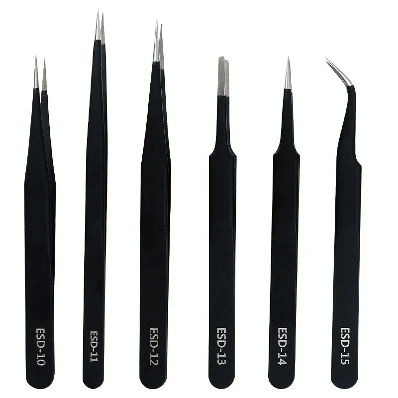 

6Pcs/Set ESD Safe Tweezers Kit Ultra Fine Point Craft Tools for Watch Jewelry Repair and SMD Components Handling