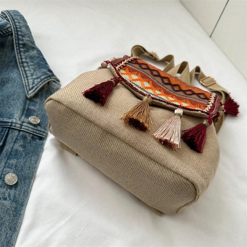 Ethnic style large capacity tassel small bag women's backpack easiest for matchcasual bag trendy