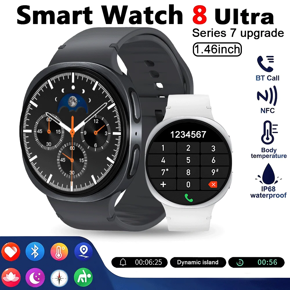 

2025 Новые оригинальные умные часы 8 мужских GPS Track NFC Bluetooth Call 40 мм AMOLED Фитнес Спортивный трекер Здоровье Смарт-часы для Android