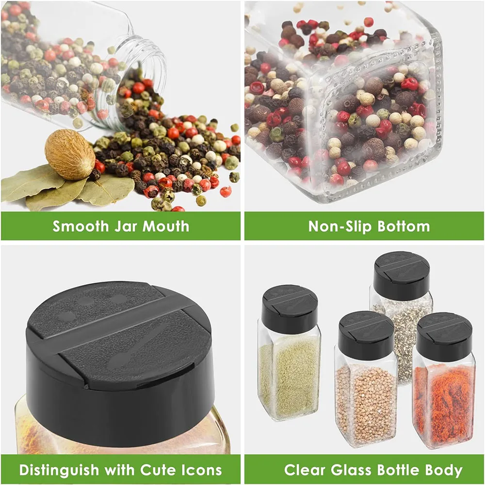 6/12 Pcs Glass Spice Jars with Labels, 4oz Spices Containers Spice Jars with Black Shaker Lids, Empty Containers for Spice