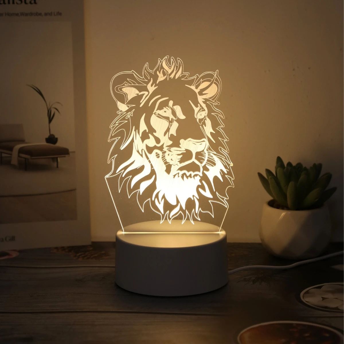 3D Lion Night Light USB Power Supply Room Bedroom Decorative Light Birthday Valentine\'s Day Christmas Gift