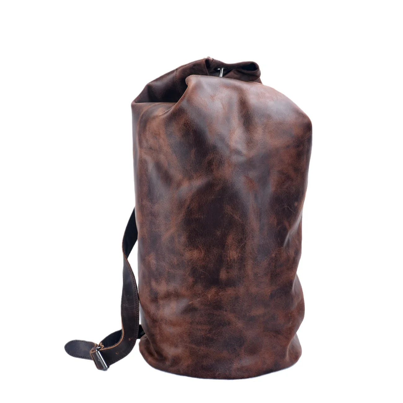 Imagem -03 - Mochila de Couro Vintage Masculina Grande Capacidade Cilíndrica para Viagens ao ar Livre