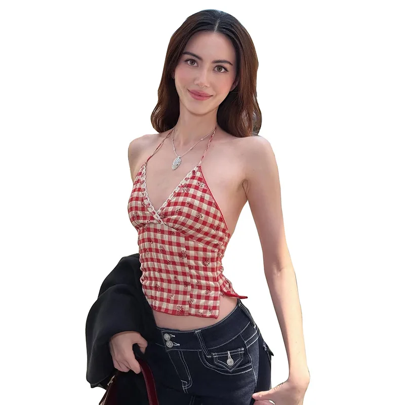 2025 Europe, Summer Cross-border New Models, Waist and Thin, Fashion Vacation Style Temperament, Neck Strap Sling Vest Women