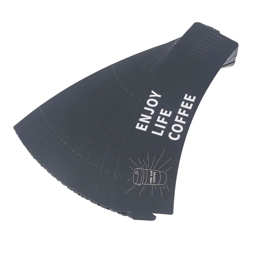 50Pcs Paper Coffee Cup Sleeve Stretchable Structure Heat & Cold Insulation Cold Resistant Cup Sleeve Fit Multiple Cup Sizes