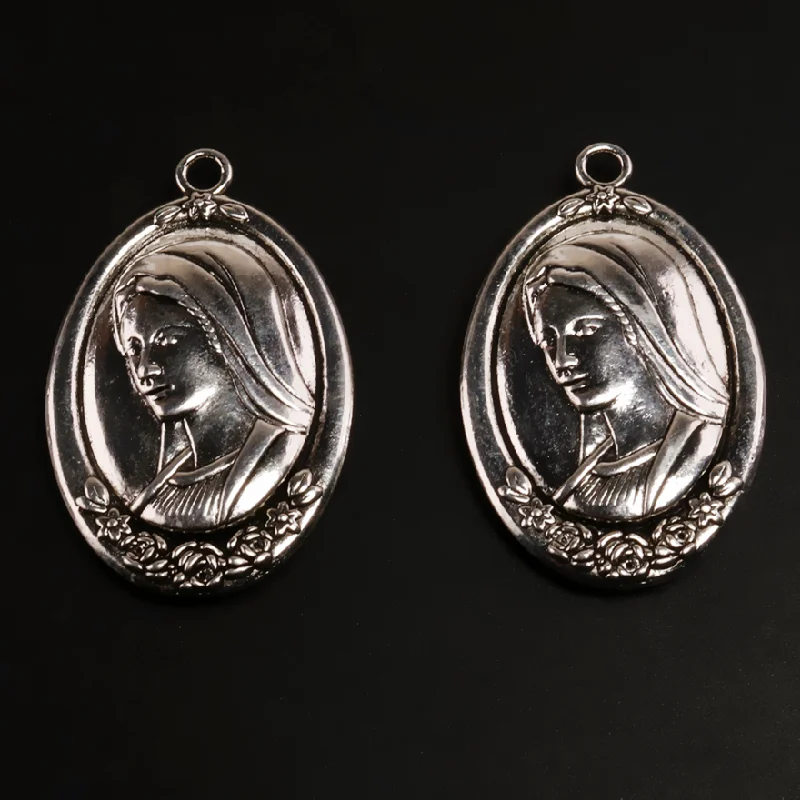 2pcs Silver Plated Large Catholic Virgin Mary Alloy Pendant DIY Charms Necklace Key Chain Jewelry Crafts Metal Accessories P1609