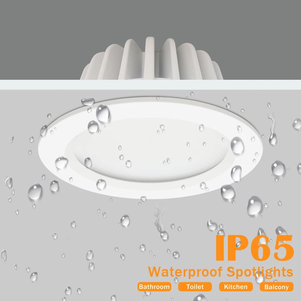 LED Downlight IP65 Waterproof Recessed Ceiling Spot Lamp for Kitchen Bathroom Shower Room Lighting Spotlights AC220V 110V