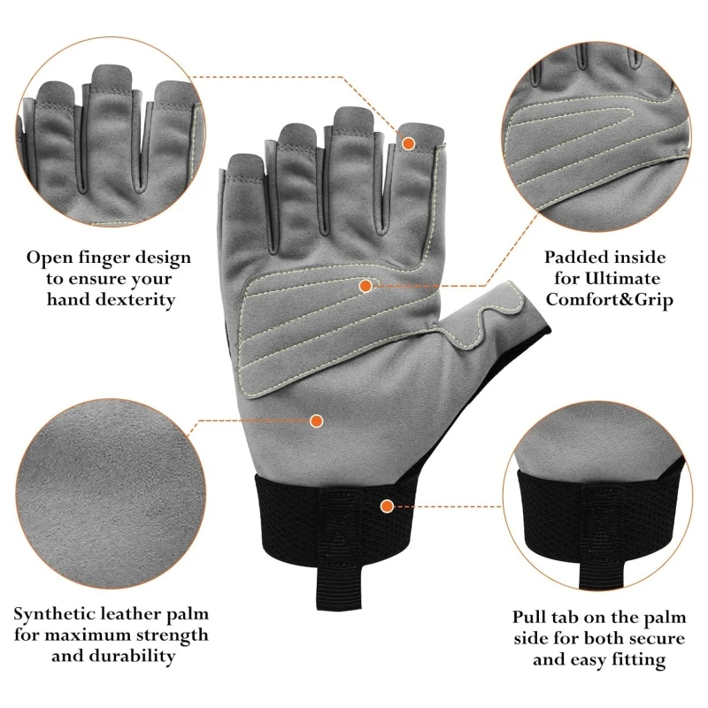 XYEHS-guantes de trabajo de seguridad para escalada, de cuero sintético, de medio dedo, ligeros y transpirables, para exteriores, 1 par