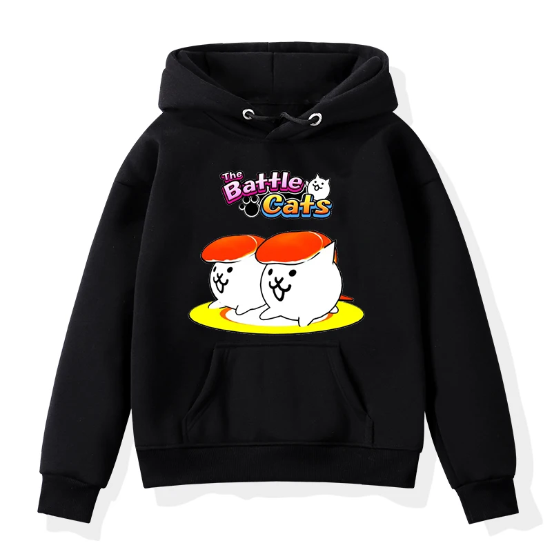 Game The Battle Cats Pattern Hoodie Cute Cartoon Girls Pullover Children\'s Clothing Anime Sweatshirt for Kids Boys Outerwear