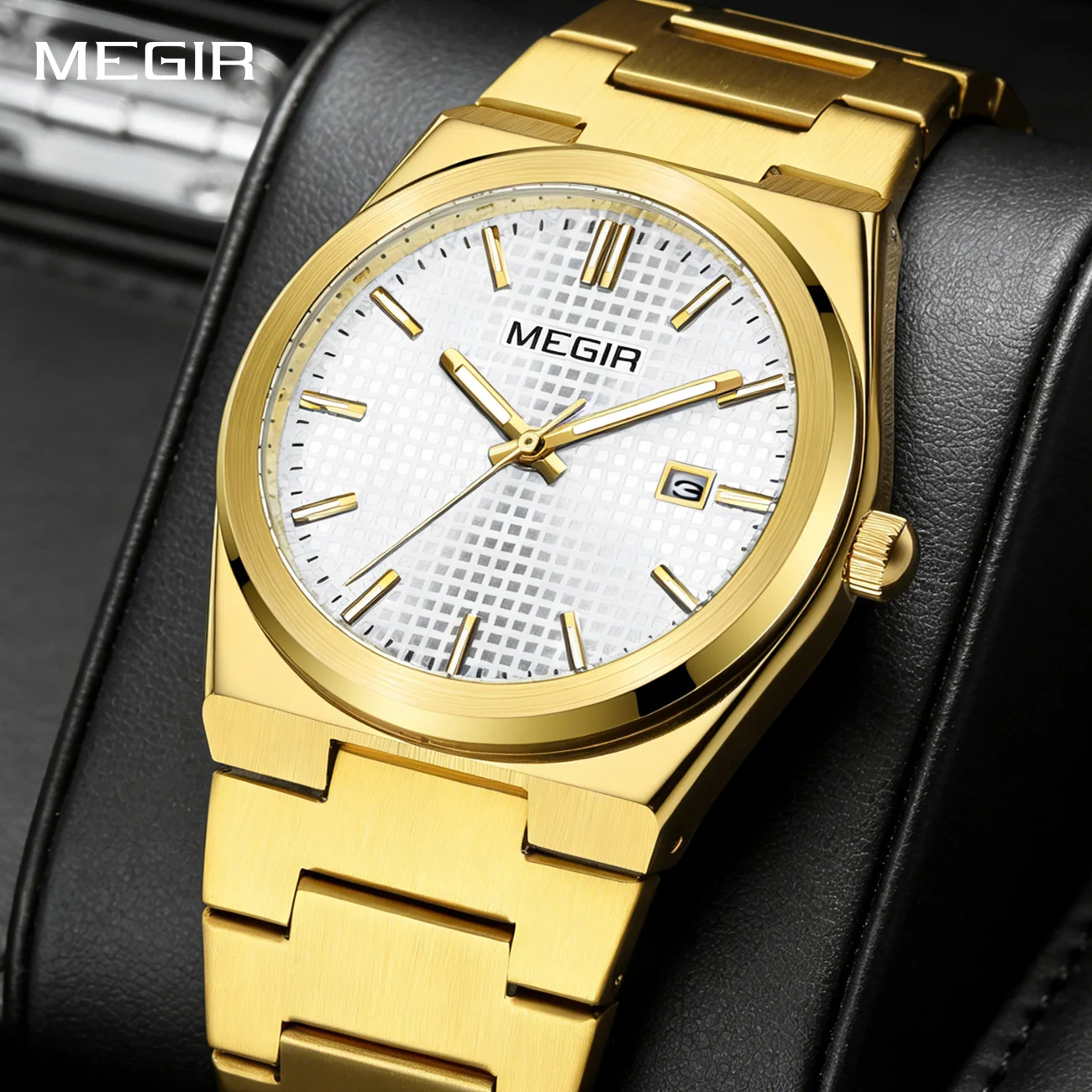 MEGIR Brand Men's Business Wristwatch Stainless Steel Strap Quartz Casual Watch Waterproof Calendar Simple Clock Gift for Man