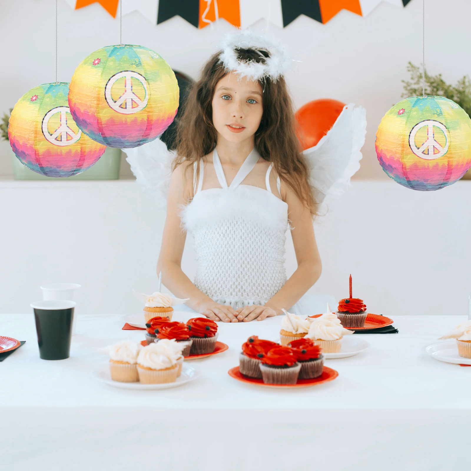 

2 Pcs Paper Lanterns Decorative Birthday Party Hanging Round Shaped Tie Dye Home Festival New Year Stage Photo Prop