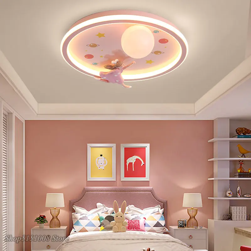 Pink Children\'s Room Lamp Girl Cartoon Ceiling Lamp Living Room Chandelier Round LED Lights Modern Bedroom Indoor Light Fixtures