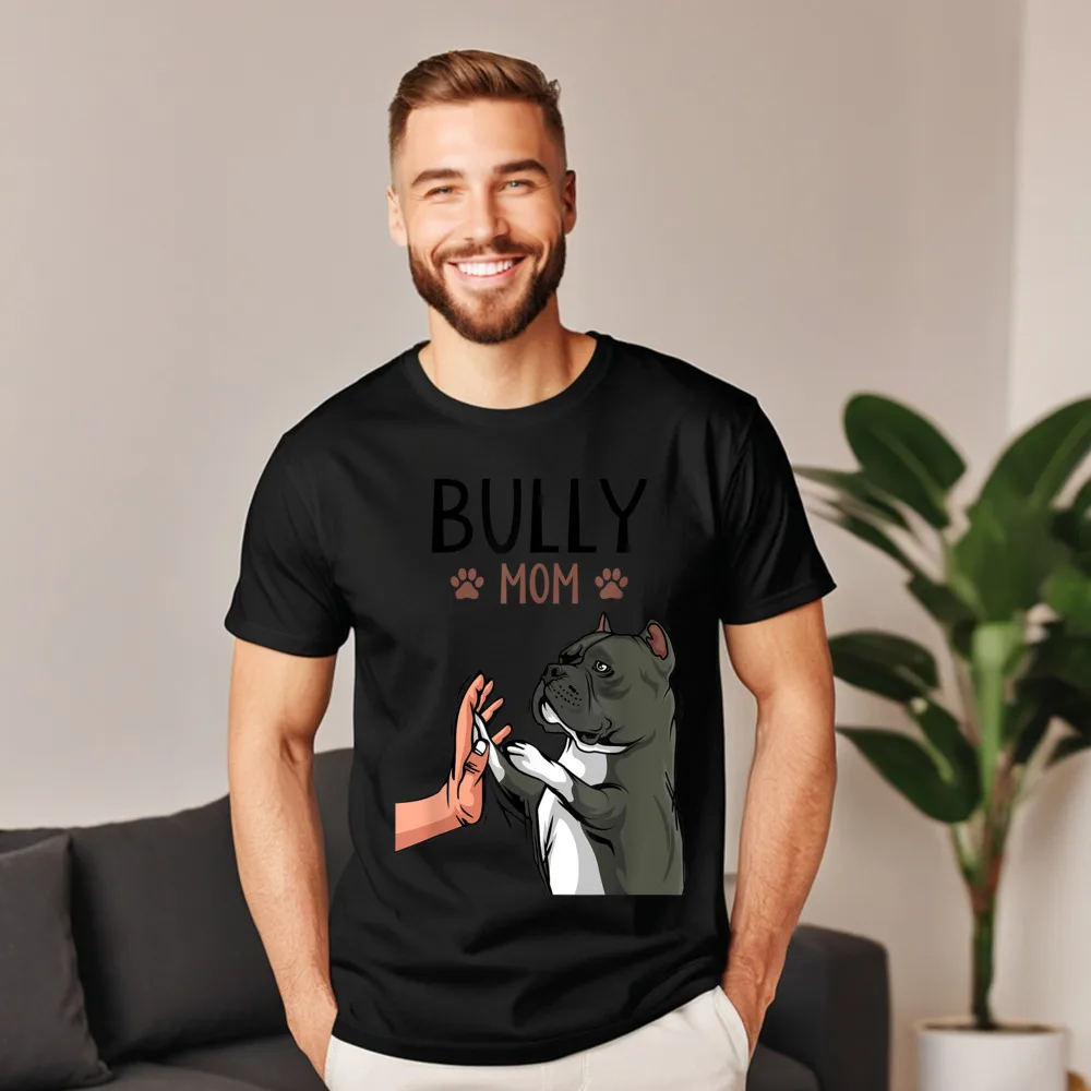 Camiseta de cuello redondo para hombre, Camisa de algodón peinado, cuello redondo, cuello redondo, día de Año Nuevo, American Bully Mom
