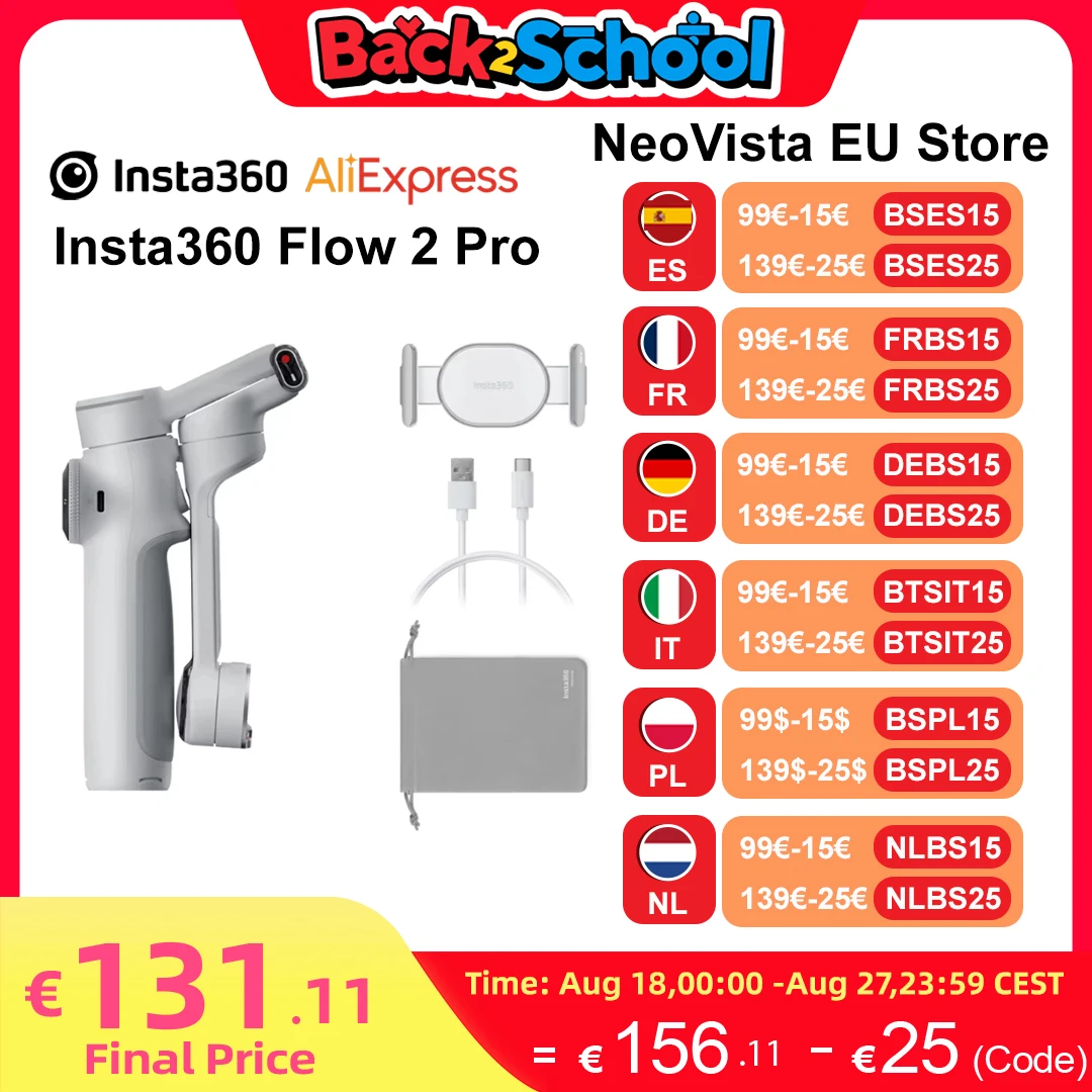 Insta360 Flow 2 Pro stabilizzatore cardanico portatile AI Filmmaker 360 Infinite Pan Active Zoom Tracking Insta 360 Flow 2pro