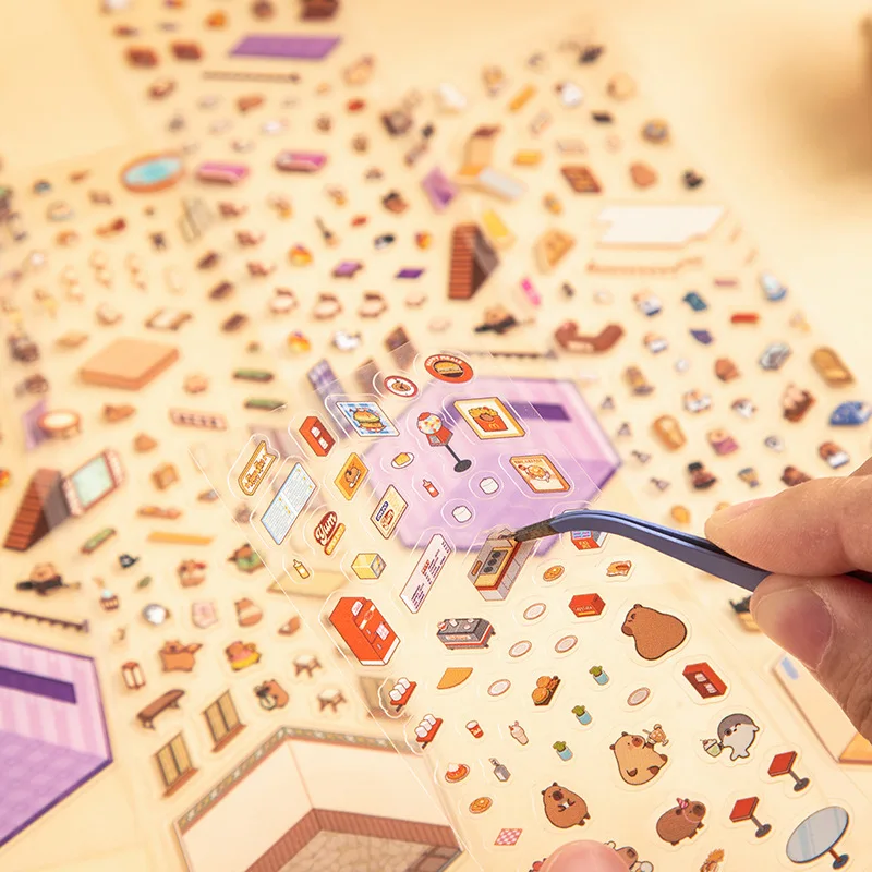 Capybaba Gate Eternal Series Miniature Scene Stickers,Cute Cartoon Kapibara mini Sticker