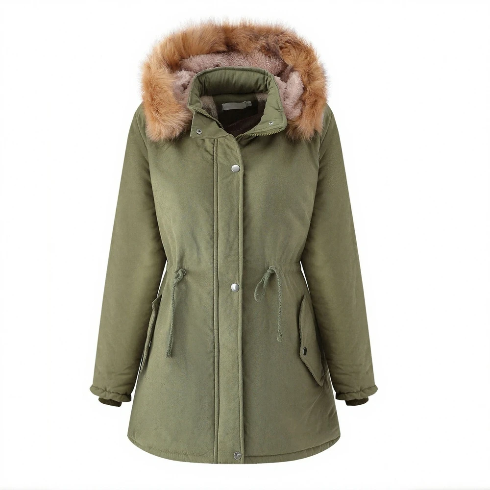 

Женское повседневное длинное пальто на осень-зиму с искусственным воротником и шнурком с капюшоном, модный повседневный хлопковый топ с длинными рукавами