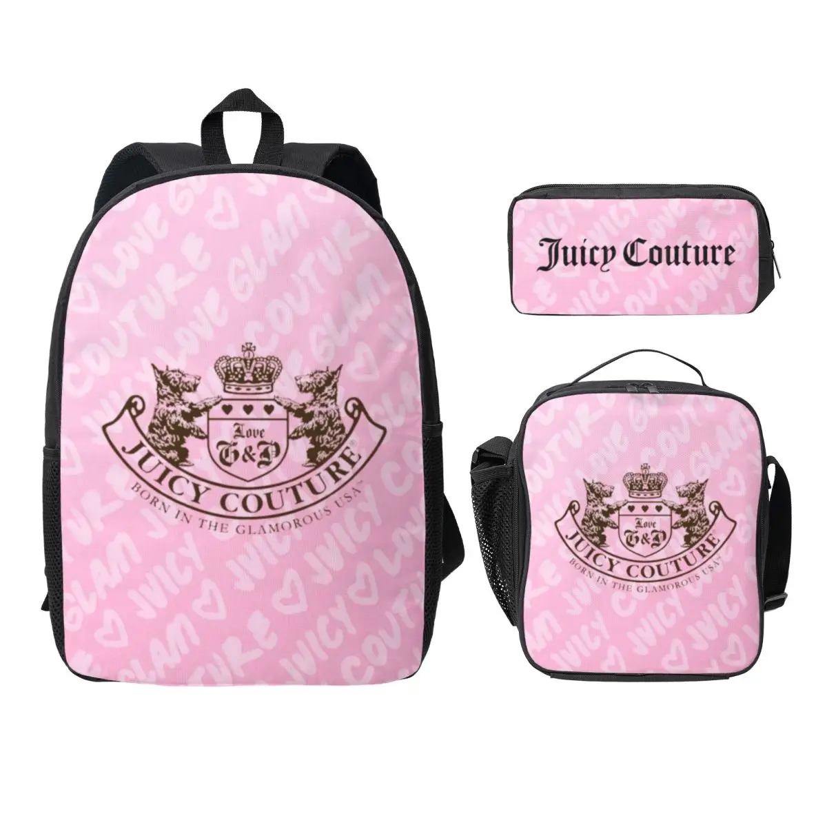 

Fashion-Like-Juicy-C-Couture 3PC-Set New 3D printed student backpack large capacity clutch bag shoulder bag pencil bag Lunch Bag