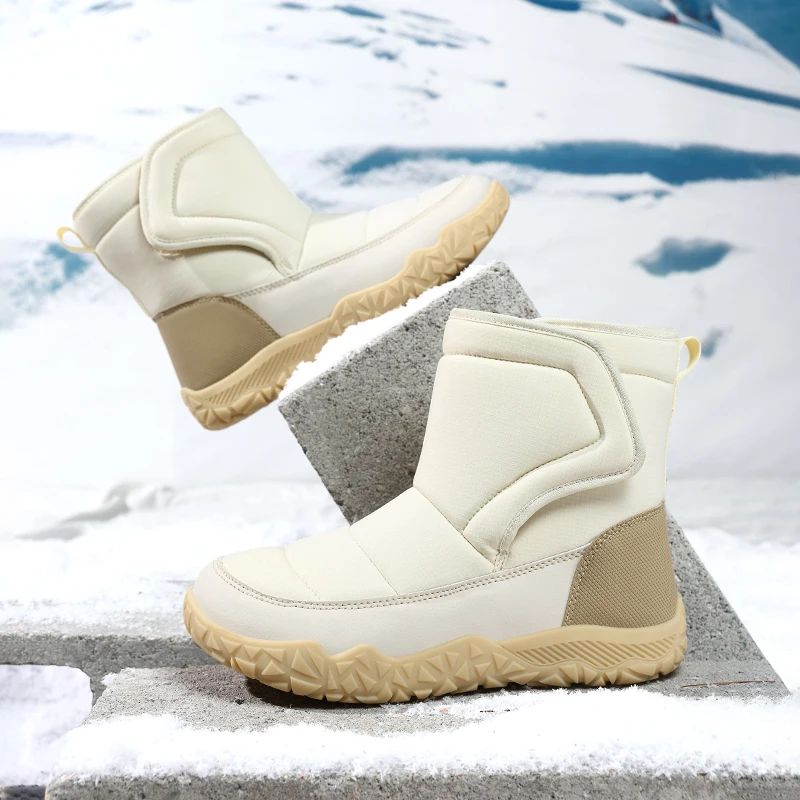 New 2026 Men Wide Toe Mid‑Calf Velcro Snow Boots Waterproof Fur Lined Non‑Slip Thick Sole Cold Resistant Winter Footwear 36-49