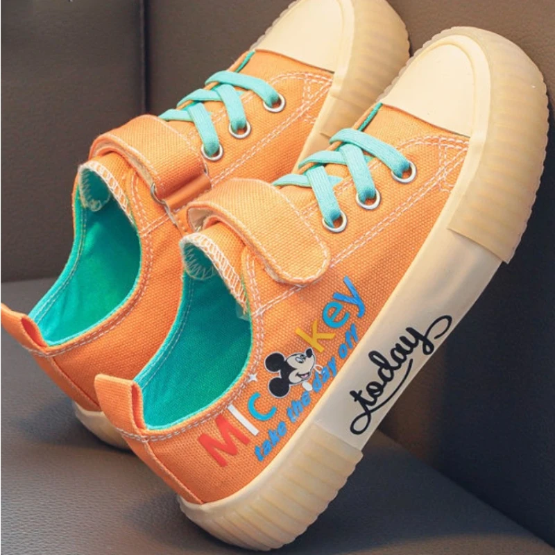 Disney Mickey Minnie Canvas Casual Shoes For Boy Girl Children's Low-top Comfortable Soft Sole Yellow Men Women Couple's Shoes