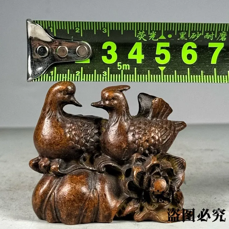 Retro Ancient Chinese Purple Bronze Patina Mandarin Duck Pair Wedding Dowry Sculpture Home Ornament Collection