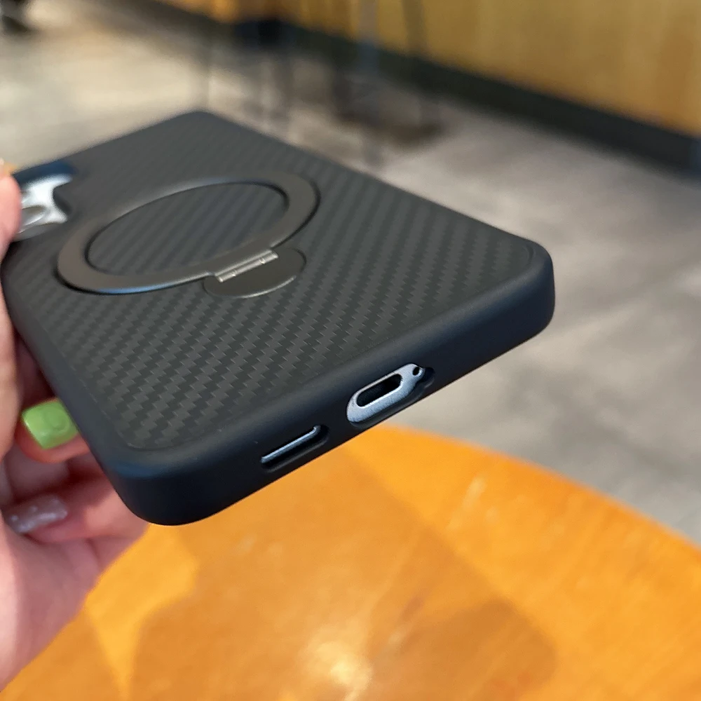 Carbon Fiber Texture Case For Samsung Galaxy S26 Ultra S25 S24 Plus Wireless Charging Magnetic Ring Holder Cover