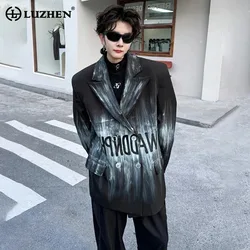 LUZHEN Trendy Letter Printing Design Tie-dyed Casual Blazer Jacket Men's High Street Turn-down Collar Fashion Autumn Coat LZ1957