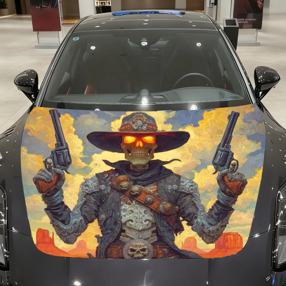 

Dual Gun Cowboy Skull Car Hood Decal Sticker, Durable Car Vinyl Wraps Suitable For Most Vehicles, Car Engine Hood Protective Fil