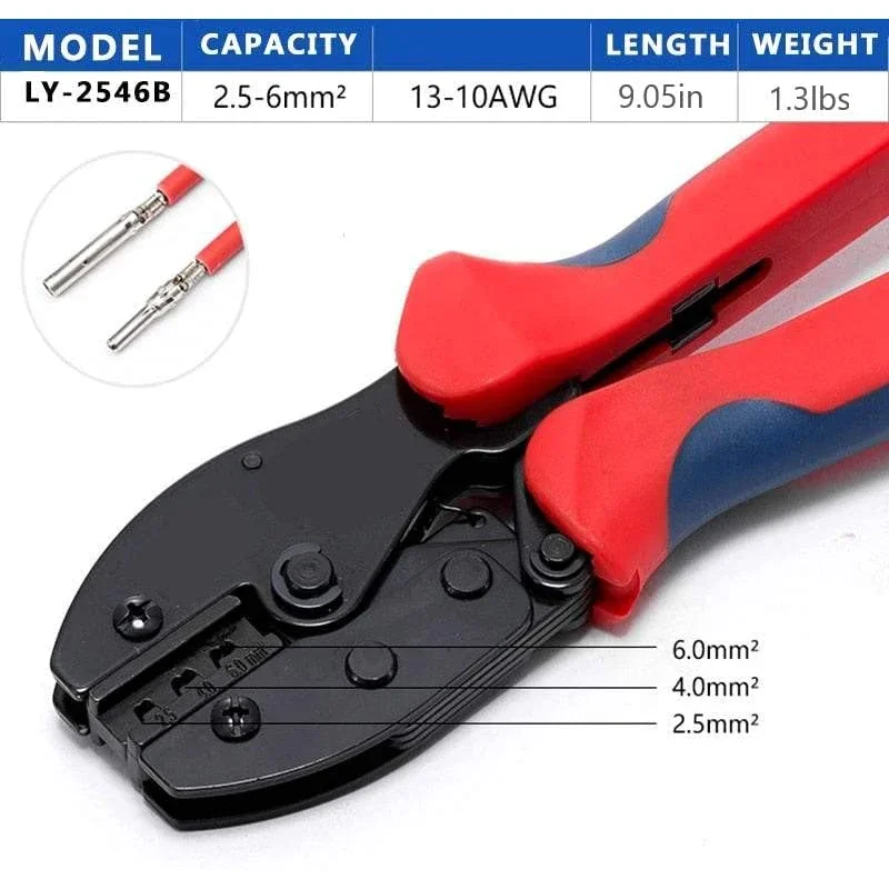 LY-2546B Wire Crimping Plier for Solar Plug Connectors - Solar PV Cable Crimping Tool for Solar Connectors, AWG14-10, 2.5/4/6mm²