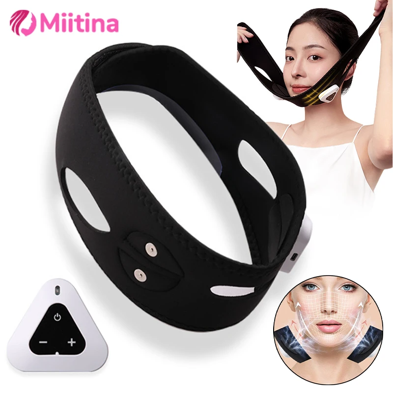 EMS 얼굴 리프팅 마스크 이중턱 감소 전기 볼 리프트 업 벨트 얼굴 모양 EMS 페이스 슬리밍 마사지기 뷰티 스킨 케어