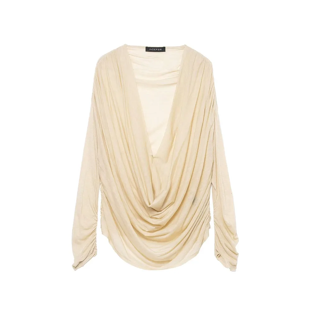 

Autumn and winter new women's fashion loose and simple pleated top