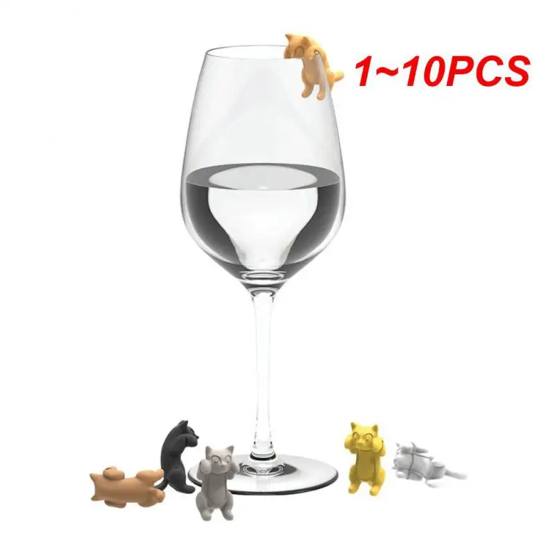 1~10PCS Mini Cat Shape Silicone Wine Glass Marker Drinking Cup Identifier Sign Mark Label Champagne Cocktails Bar Accessories