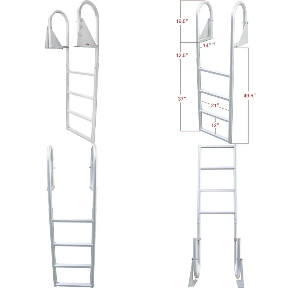 Heavy-Duty Flip-Up Dock Ladder: 4-Step, 21 Step Width, 49.5 Below Deck, Round Tube Frame