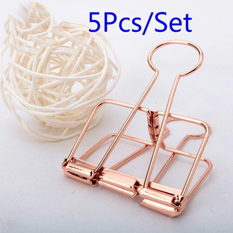 5Pcs Rosegold Binder Clips Paper Clip Office School Supplies Binding Supplies Files Bag Documents Bag Clips Metal Clips