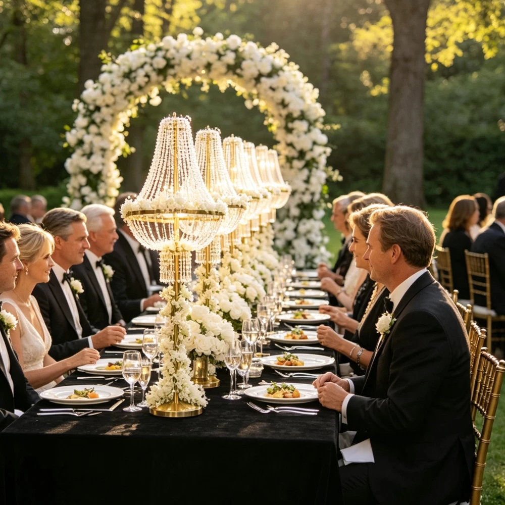 10pcs  60-130cmacrylic bead Tassel Table Lamp wireless led Gold Metal Wedding Table Centerpiece Lamp for Banquet Event Dining