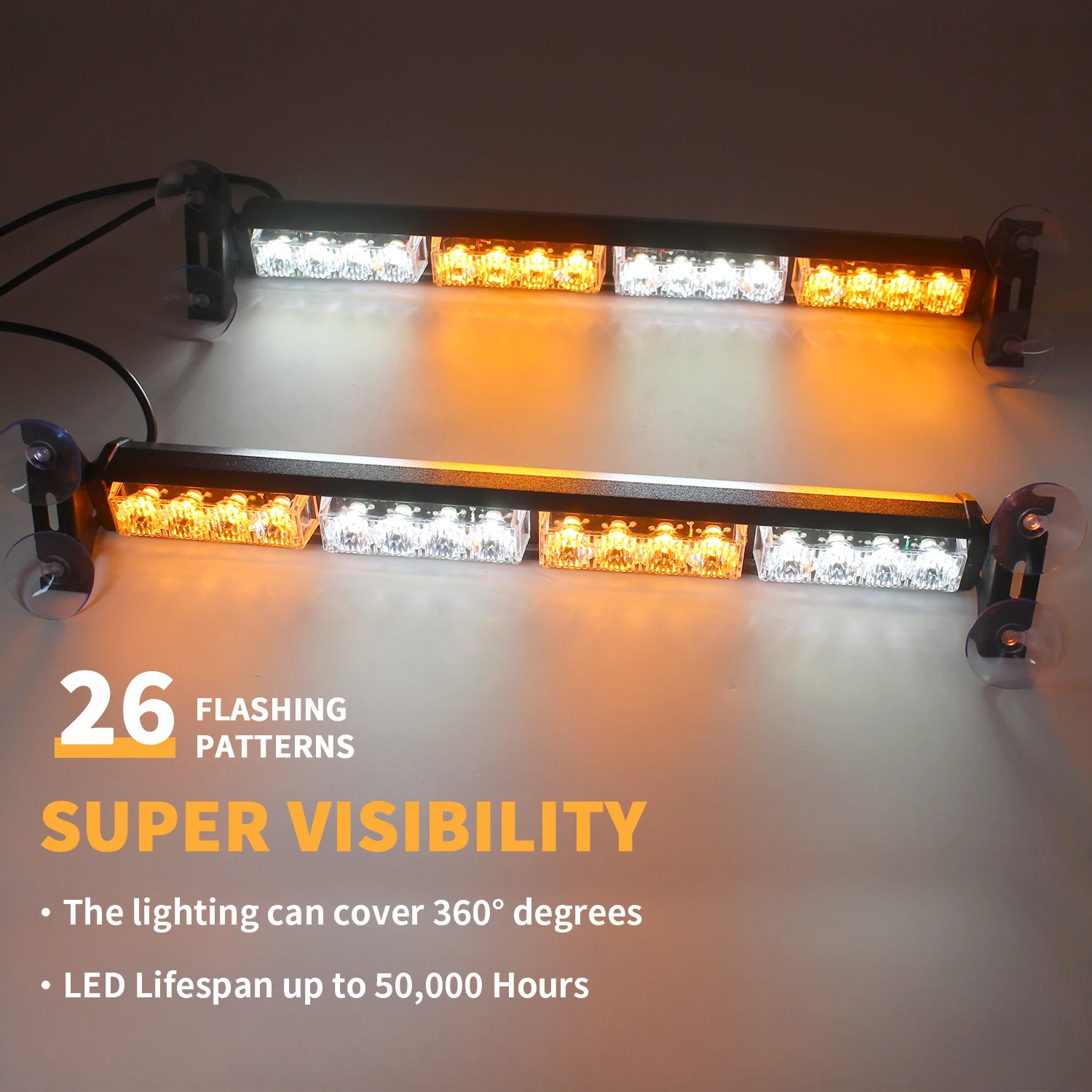laikesi-2-pack-amber-white-led-emergency-strobe-light-bar-26-modes-car-truck-warning-lights-with-controller-suction-cup-mount