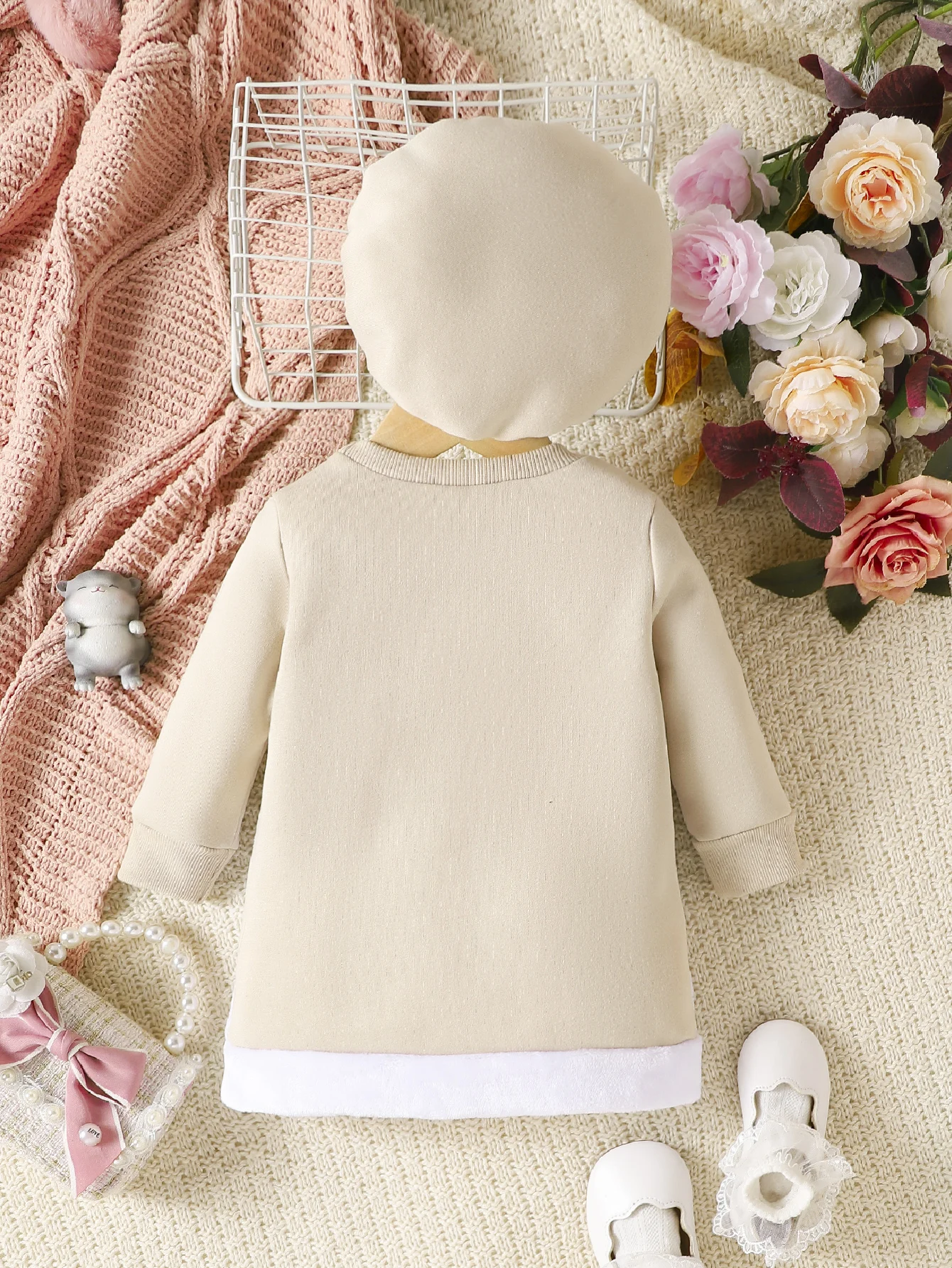 2PCS Spring Autumn Girls Dress With Round Neck Hat Long Sleeved Little Cat Cartoon Soft Top Fashionable Infant Child