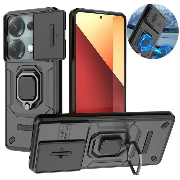 

For Xiaomi Redmi Note 13 Pro 4G Case Armor Slide Camera Lens Protection Cover For Redmi Note13 Note 13Pro 4G Ring Stand Cases