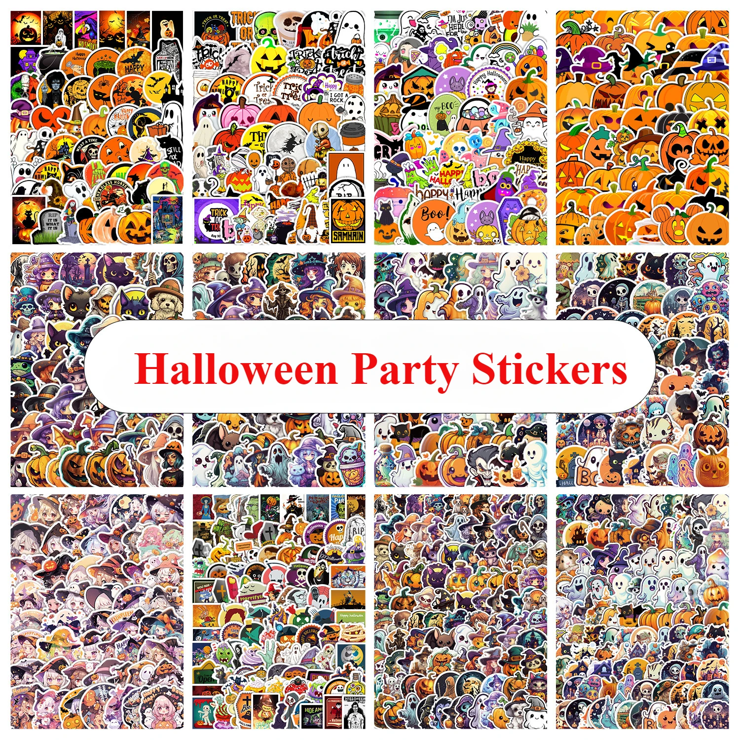 50pcs/pack Gothic Halloween Ghost Witch Pumpkin Decorative Stickers DIY Notebook Guitar Skateboard Waterproof Party Supplies