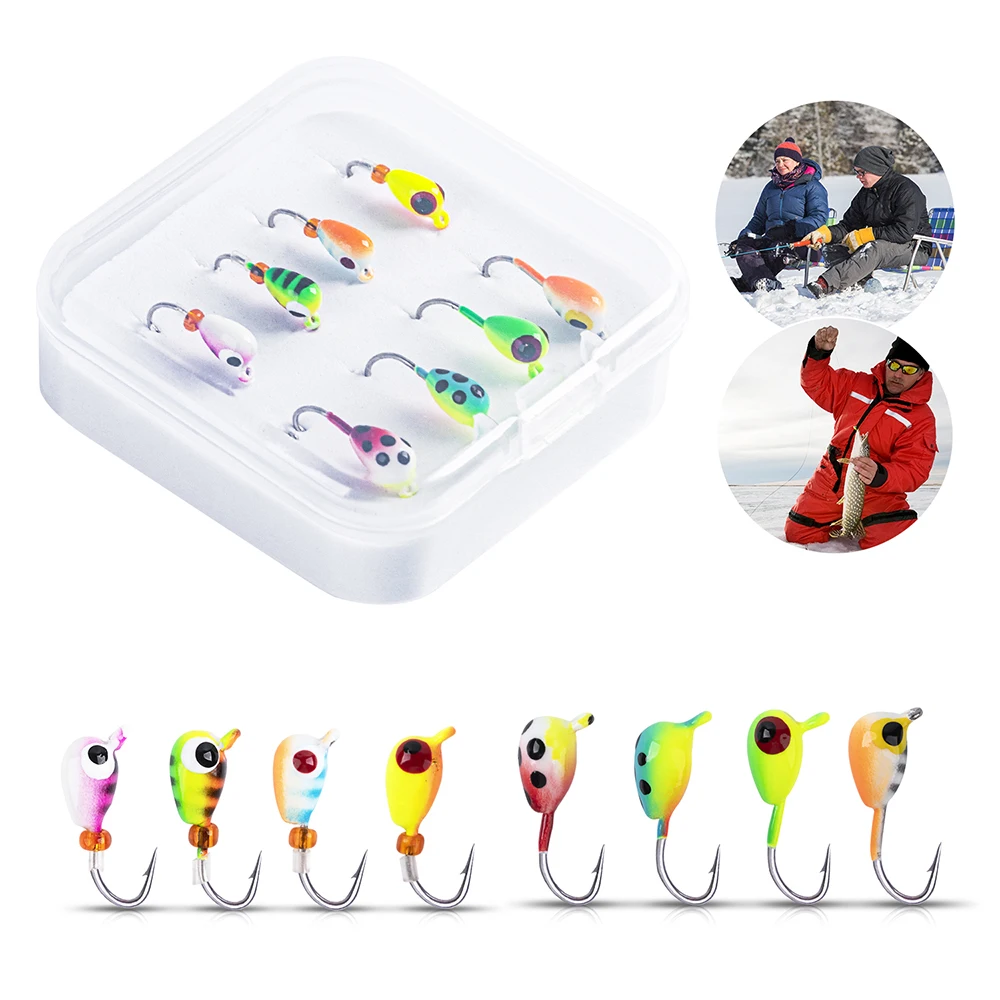 

Goture Tungsten Ice Fishing Jig Set Glowing Paint Ice Fishing Lure Jig Head Hook Set Winter Ice Fishing Jigs for Crappie Trout