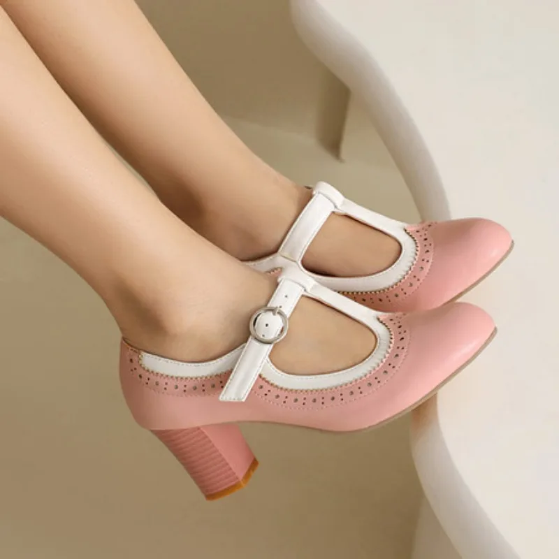 

Женские туфли Мэри Джейн на высоком каблуке, модные розовые, черные, синие, красные, телесные вечерние свадебные туфли на каблуке, женские модельные туфли-лодочки, большой размер 43