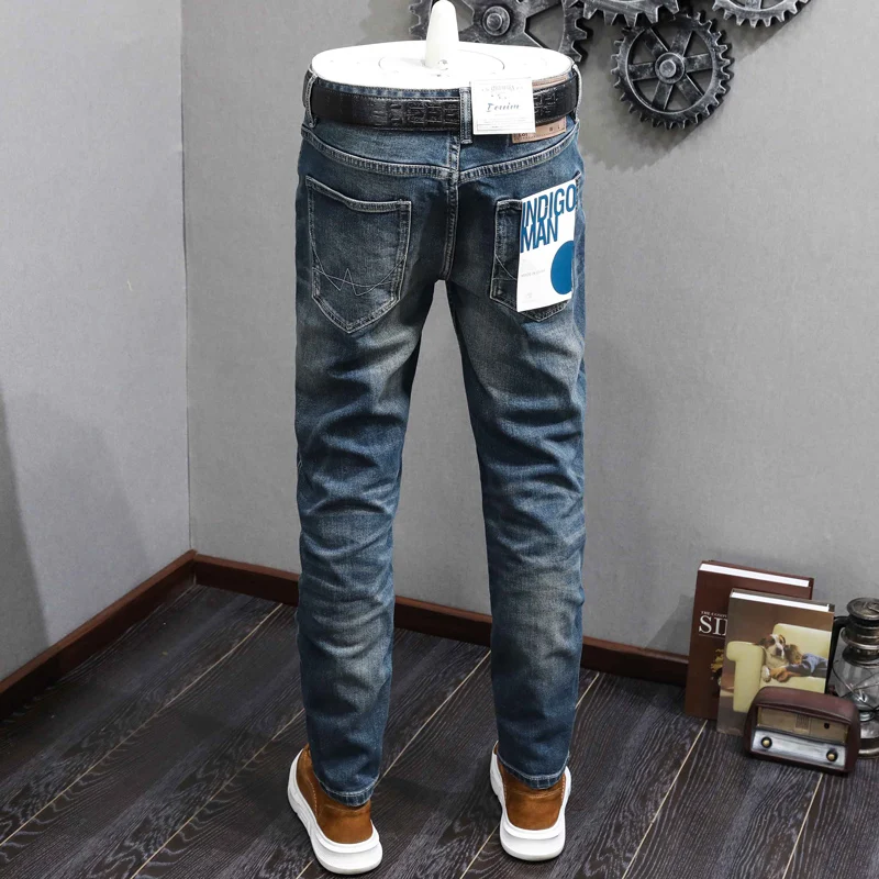 Fashion Designer Men Jeans High Quality Retro Blue Stretch Slim Vintage Jeans Men Classical Trousers Casual Denim Pants Hombre