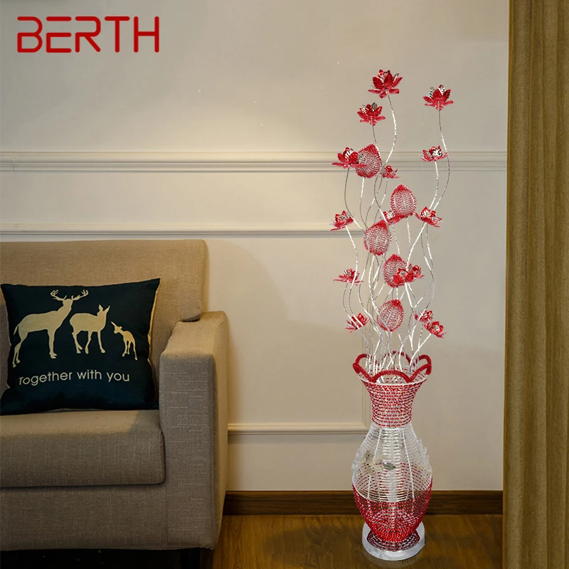 

BERTH Modern Floor Lamp Fashionable Iiving Room Bedroom Wedding Red Aluminum Wire LED Originality Decorative Standing Light