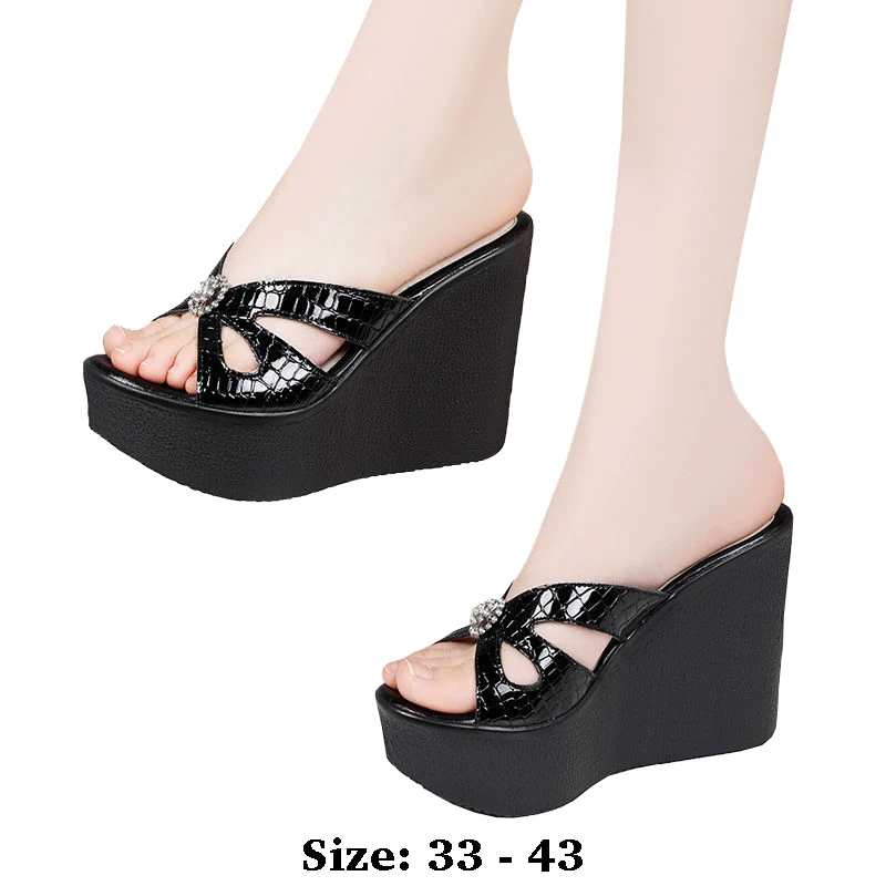 

high quality summer leather wedge sandals for women 8cm 13cm high heel 2025 33 34 43 platform open toe elegant shoe black white