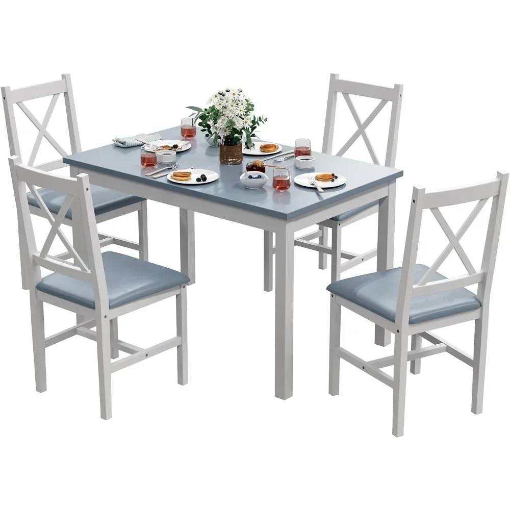 

Dining Table Set for 2-4 Person,Wooden Small Kitchen Tables Set,5 Piece Breakfast Dining Room Table and Upholstered Chairs