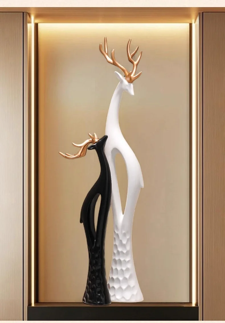 Entry entrance, deer ornaments, large light luxury living room door decoration, high-end, TV cabinet handicrafts decoration