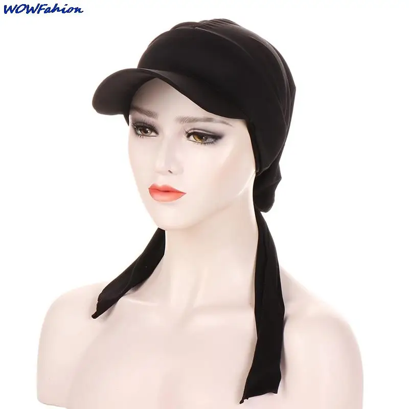 Muslim Hijab Baseball Cap Soft Turban Hat with Brim Sun Hats Solid Color Headscarf Outdoor Brim Sunshade Female Square Scarf Cap