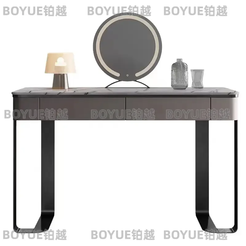Minimalist Marble Vanity Table with Mirror Stainless Steel Dresser Set Stool Light Luxury Bedroom Makeup Desk Small Space